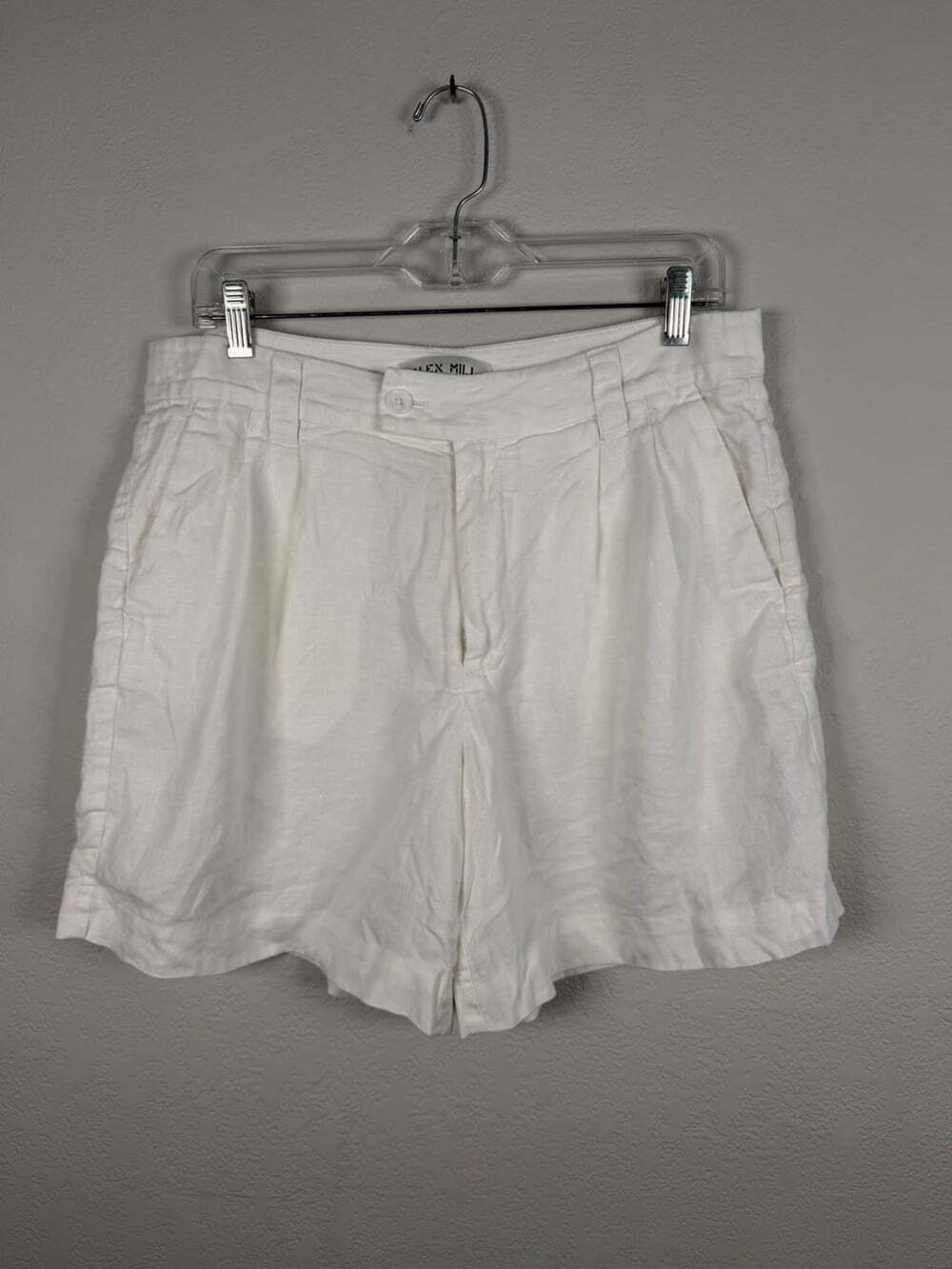 Alex Mill Jule Pleated Shorts 100% Linen Size 10 White Coastal Preppy Luxury